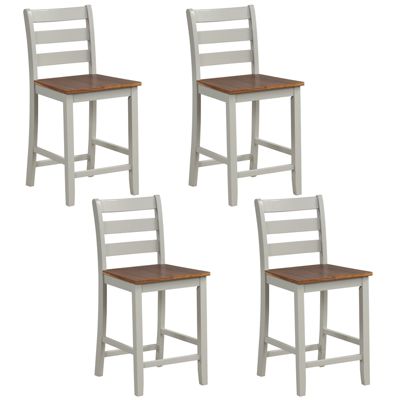 Set of 4 Counter Height Chairs with Inclined Backrest Rubber Wood Crossbars