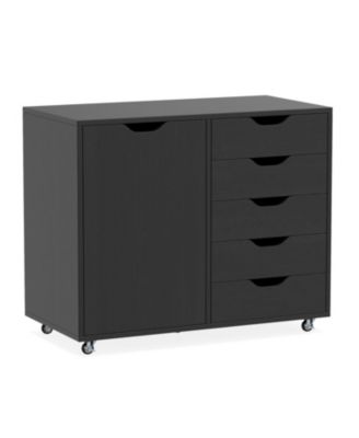 5-Drawer Storage Cart with Side Cabinet for Home or Office