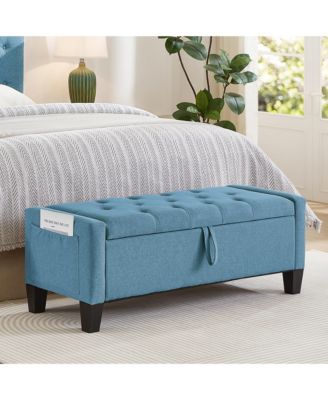Storage Ottoman Bench with Safety Hinge and Upholstered Seating for Bedroom or Entryway