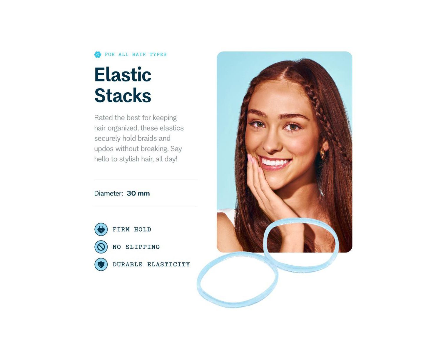 Medium Hair Premium Elastics - Clear Hair Ties with Innovative Storage Stack - No-Slip, Durable Bands for All Day Use - 500 Pack