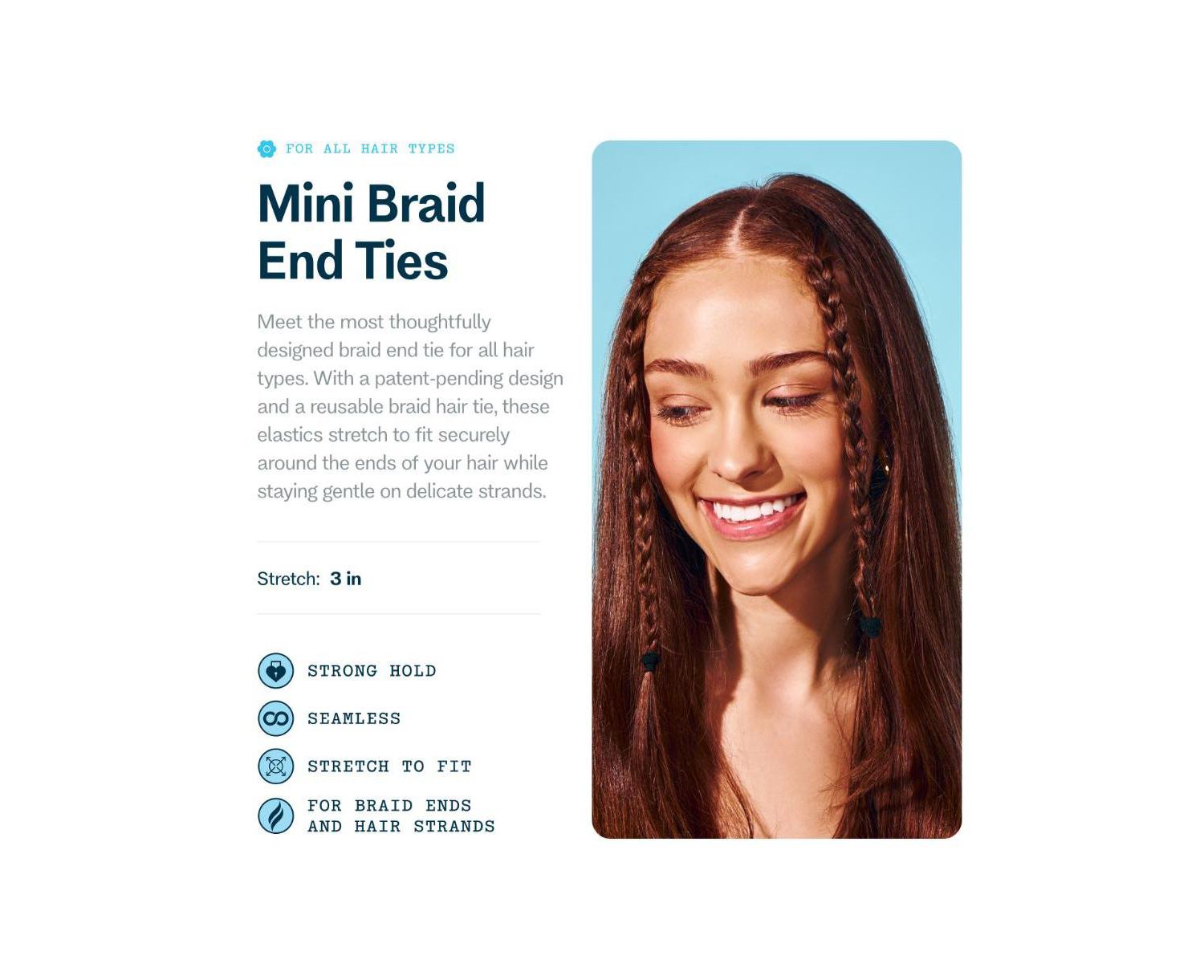 No Snag Braid Ends - Seamless Nylon and Spandex Hair Ties for Braids - No-Snag Gentle Hold Design - 25 Pack