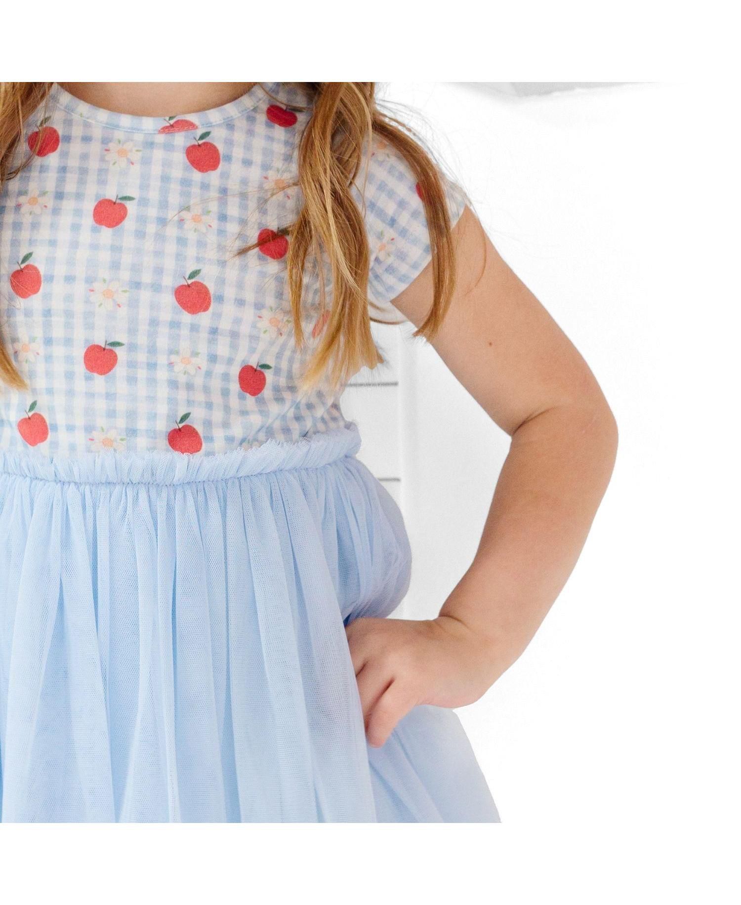 Little Girls Apple Gingham Short Sleeve Tutu Dress