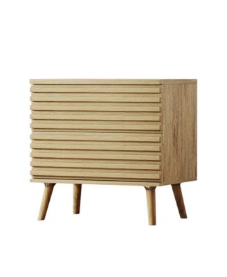 23" Solid Wood Ribbed Texture Two Drawer Nightstand