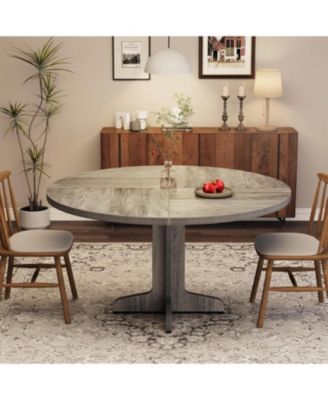 47 Inch Round Dining Table for 4, Pedestal Kitchen Table with Wood Grain Top, Farmhouse Style, Multiple Finishes Available
