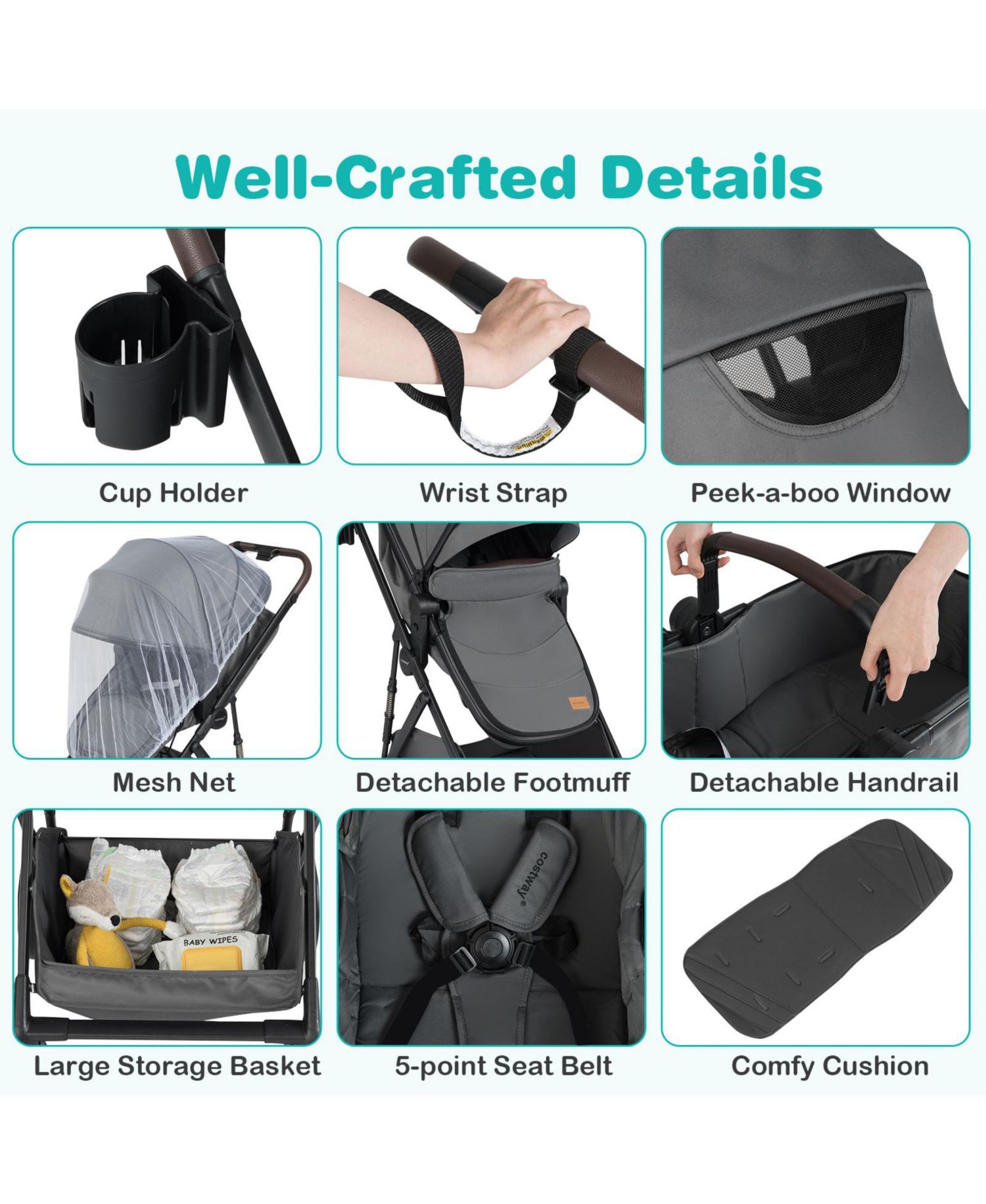 2 in 1 Baby Stroller with Bassinet Mode with Reversible Seat Adjustable Canopy