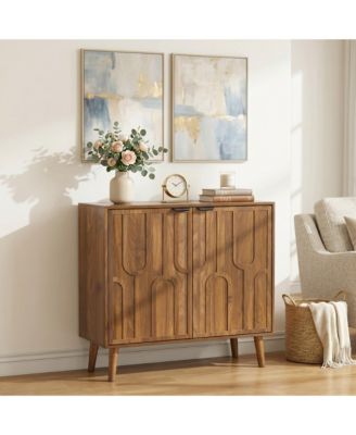 Sideboard Buffet Cabinet, Farmhouse Paper Clip Design, Wood Coffee Bar Storage