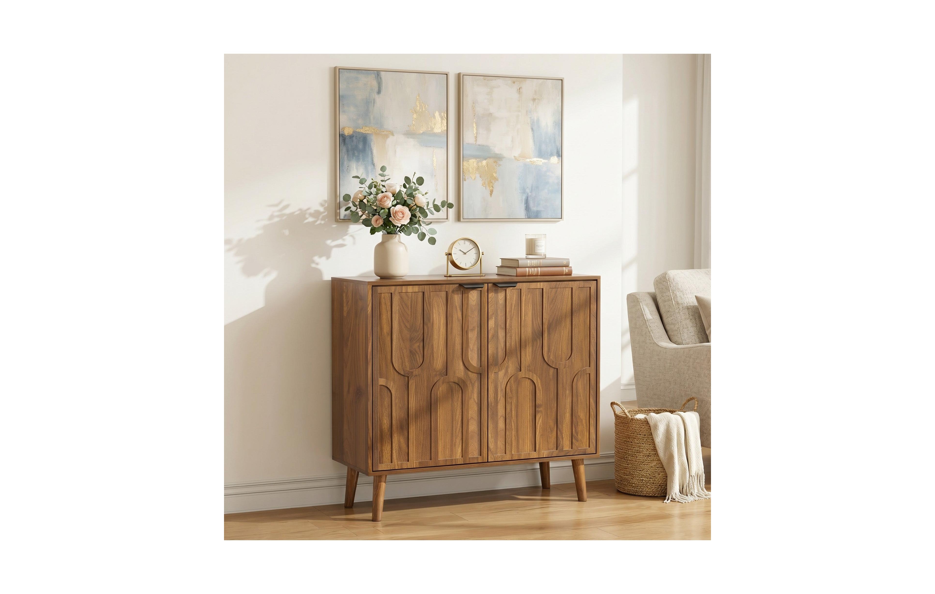Sailvan Sideboard Buffet Cabinet, Farmhouse Paper Clip Design, Wood Coffee Bar Storage