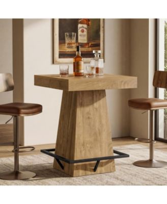 Square Bar Table, 37.4-Inch High Pub Table with Metal Footrest for Small Bars, Dining Room, Bistro, Kitchen