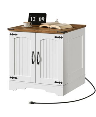Large Farmhouse Nightstand 23.6 Inch with Built-In Charging Station