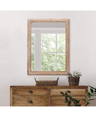 22" x 30" Farmhouse Beaded Wood Wall Mirror, Rustic Rectangular Vanity Mirror for Bathroom and Entryway