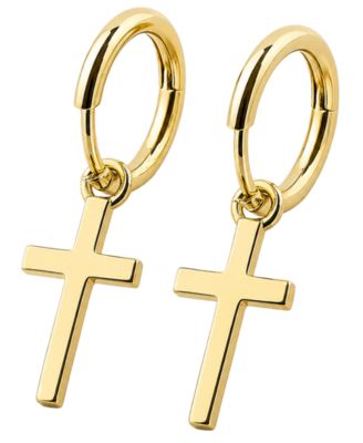 Men's Classic 14K Gold Cross Hoop Earrings 