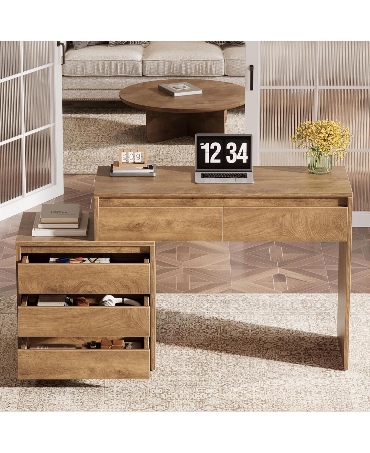 Tribesigns Computer Desk with 5 Drawers, Executive Home Office Desk, Study Writing Workstation