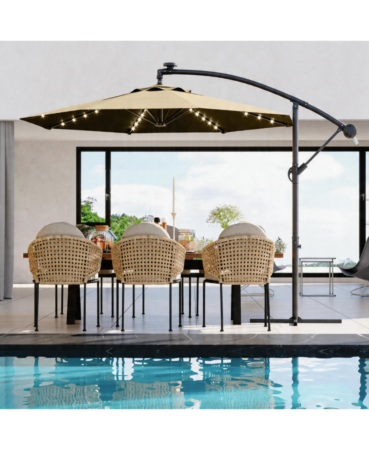 homfan 10Feet Offset Cantilever Umbrella, Waterproof Uv-Resistant, Adjustable Tilt, Steel Frame and Cross Base for Deck, Pool, Backyard