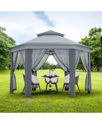 Pop-Up Double-Roof Gazebo Canopy with Bug-Free Mesh Netting, UV-Resistant Outdoor Sun Shelter with Adjustable Heights and Carry Bag