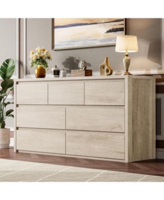 7 Drawer Dresser For Bedroom, Wide Wood Chest Of Drawers Handle Free, Large Modern Dresser Storage Cabinet For Living Room