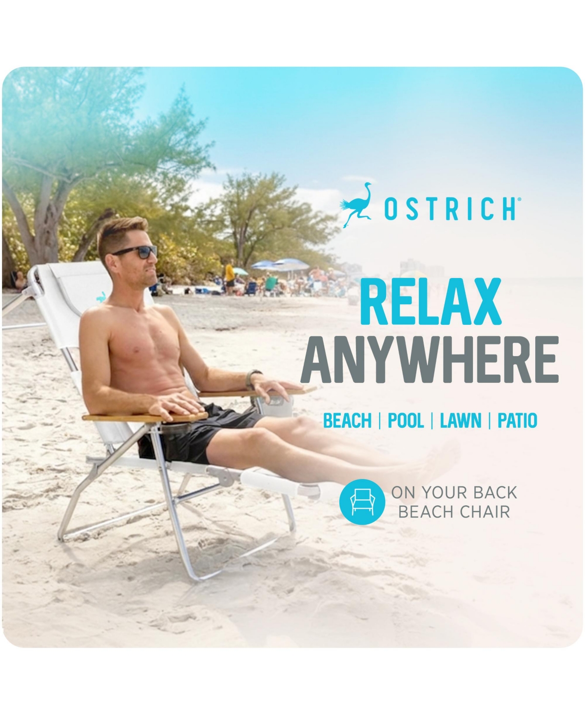 Ostrich Deluxe 3N1 Lightweight Outdoor Lawn Beach Lounge Chair with Footrest