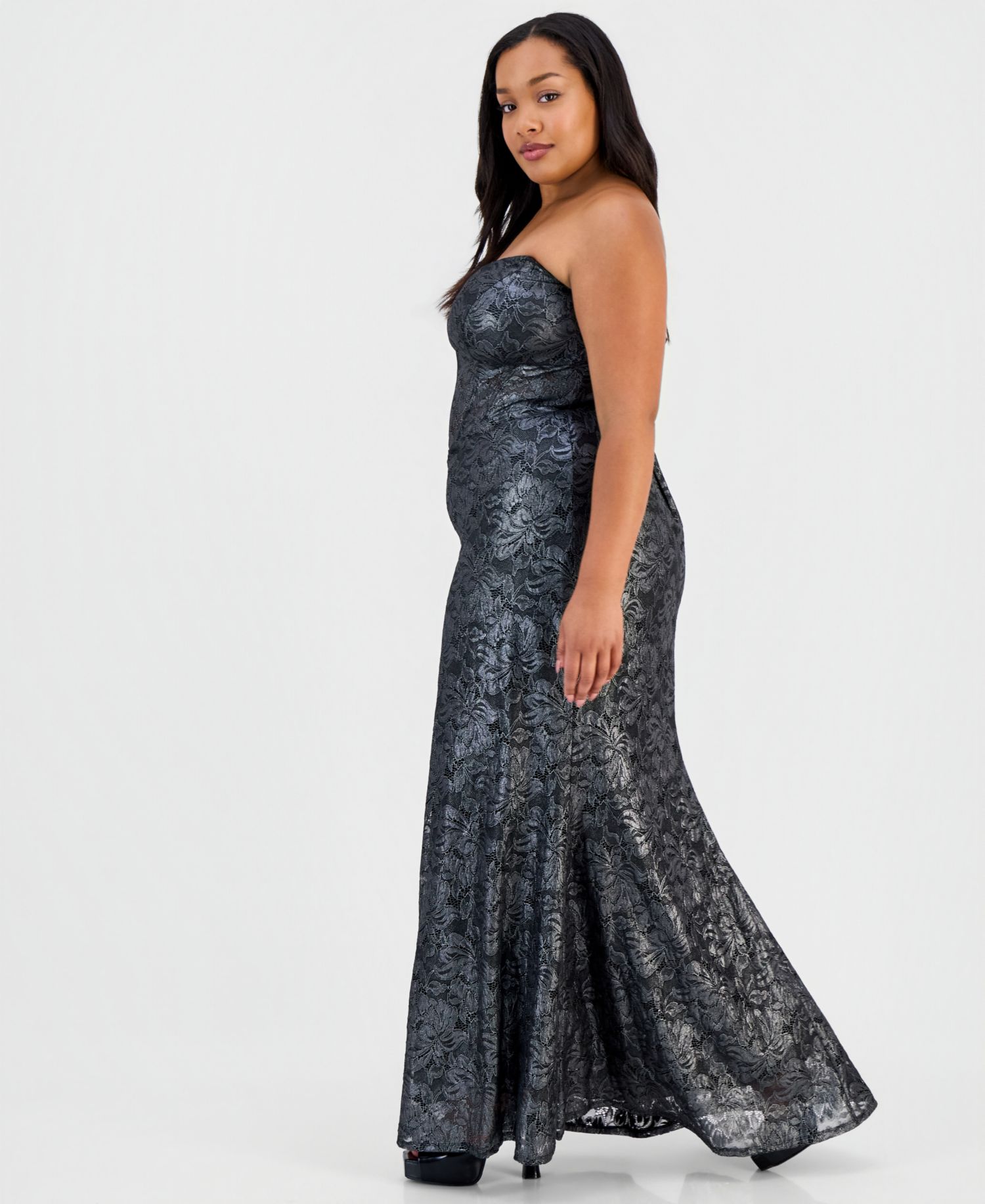 Trendy Plus Size Corset Metallic Gown