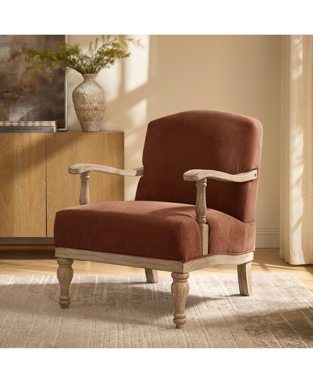 Hulala Home Rift Farmhouse Accent Chair With Solid Wood Armrests