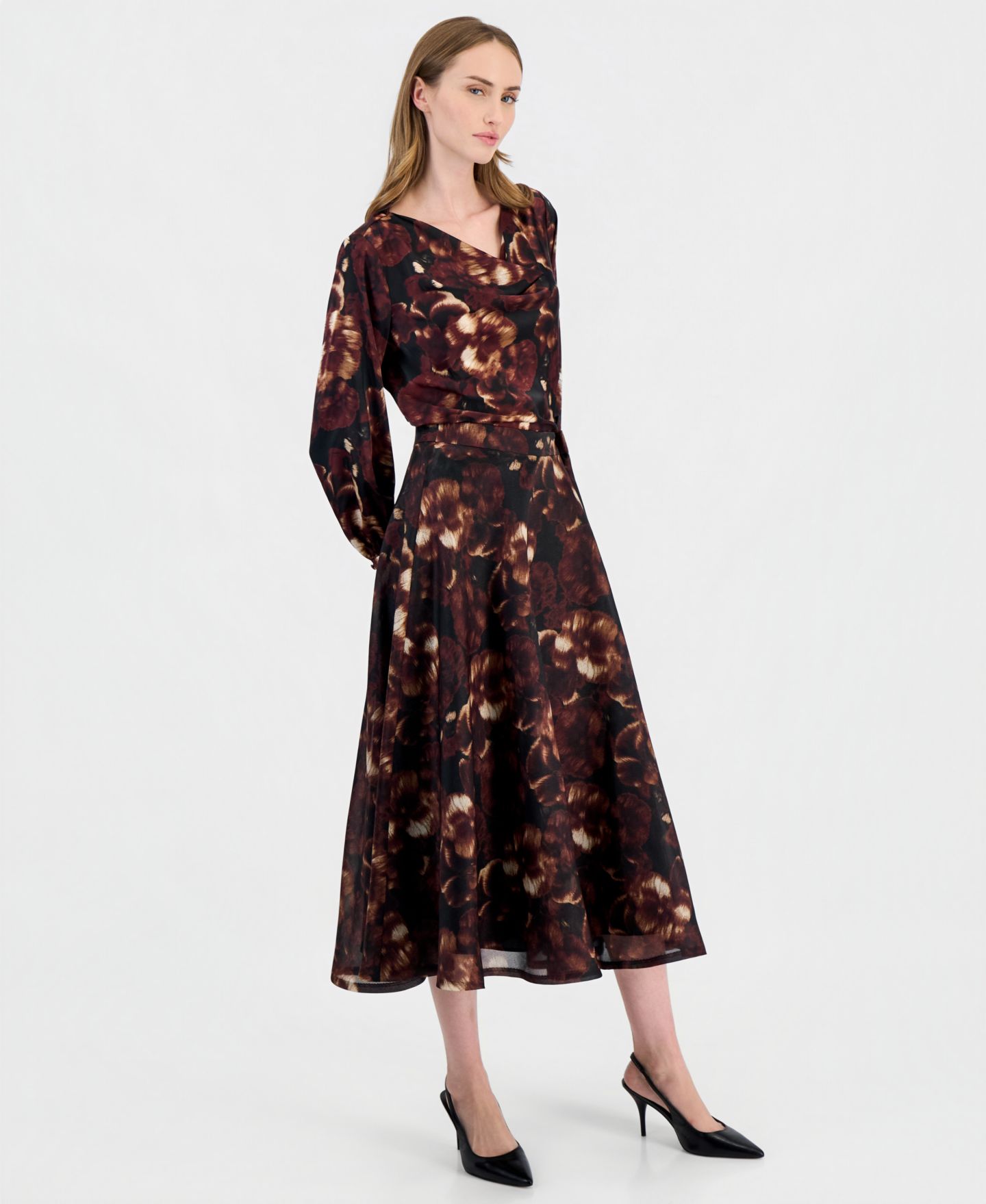 Женская юбка Anne Klein Midi A-Line High-Waisted, цвет: Чёрный разноцветный — фото 4