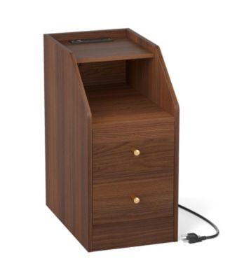 End Table with Charging Station, Sofa Side Table with Drawers and Storage Shelf