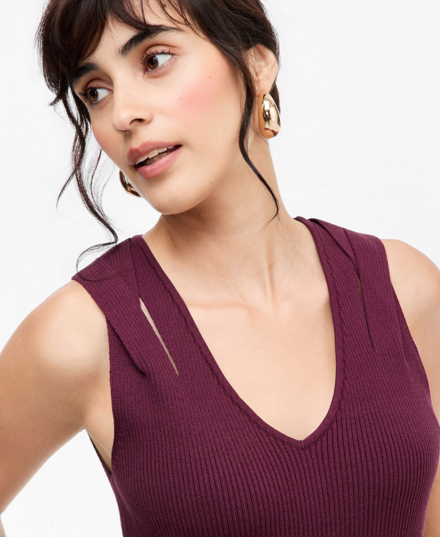 Женский топ I.N.C. International Concepts Ribbed-Knit Cutout, цвет: Ягодный винный — фото 3