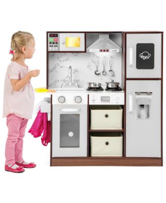 Kids Kitchen Playset with Attractive Lights and Sounds Range Hood Microwave Ice Maker