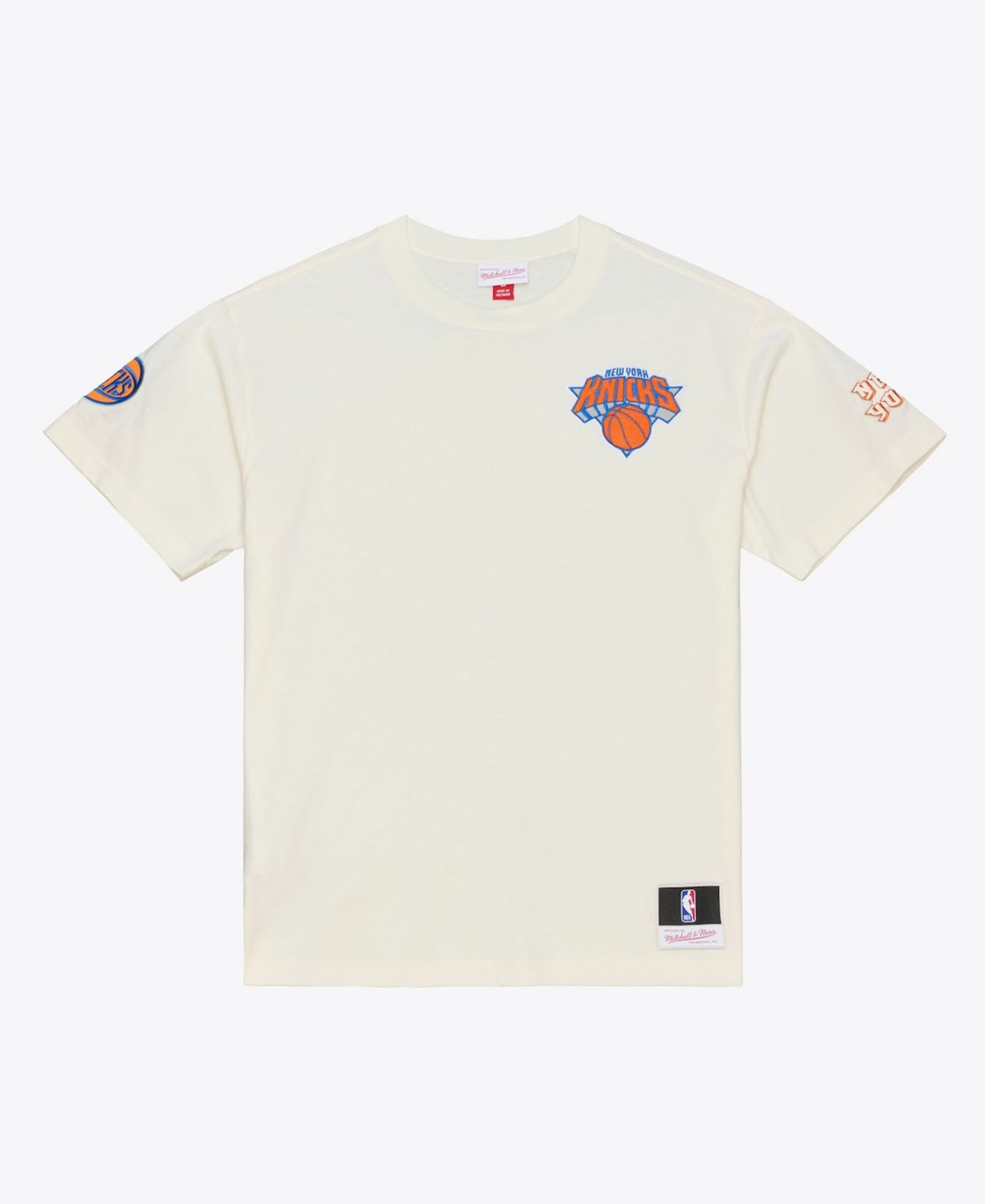 Men's Cream New York Knicks Hardwood Classics Chainstitch Premium T-Shirt