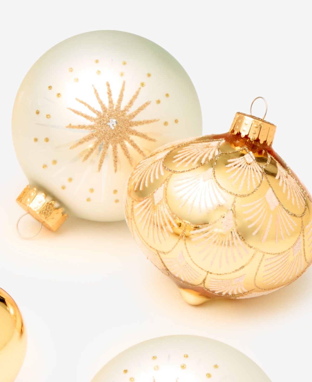 Holiday Lane Opulence Set of 8 Glass Gold, White and Blue Mixed Ornaments, Macy's Exclusive