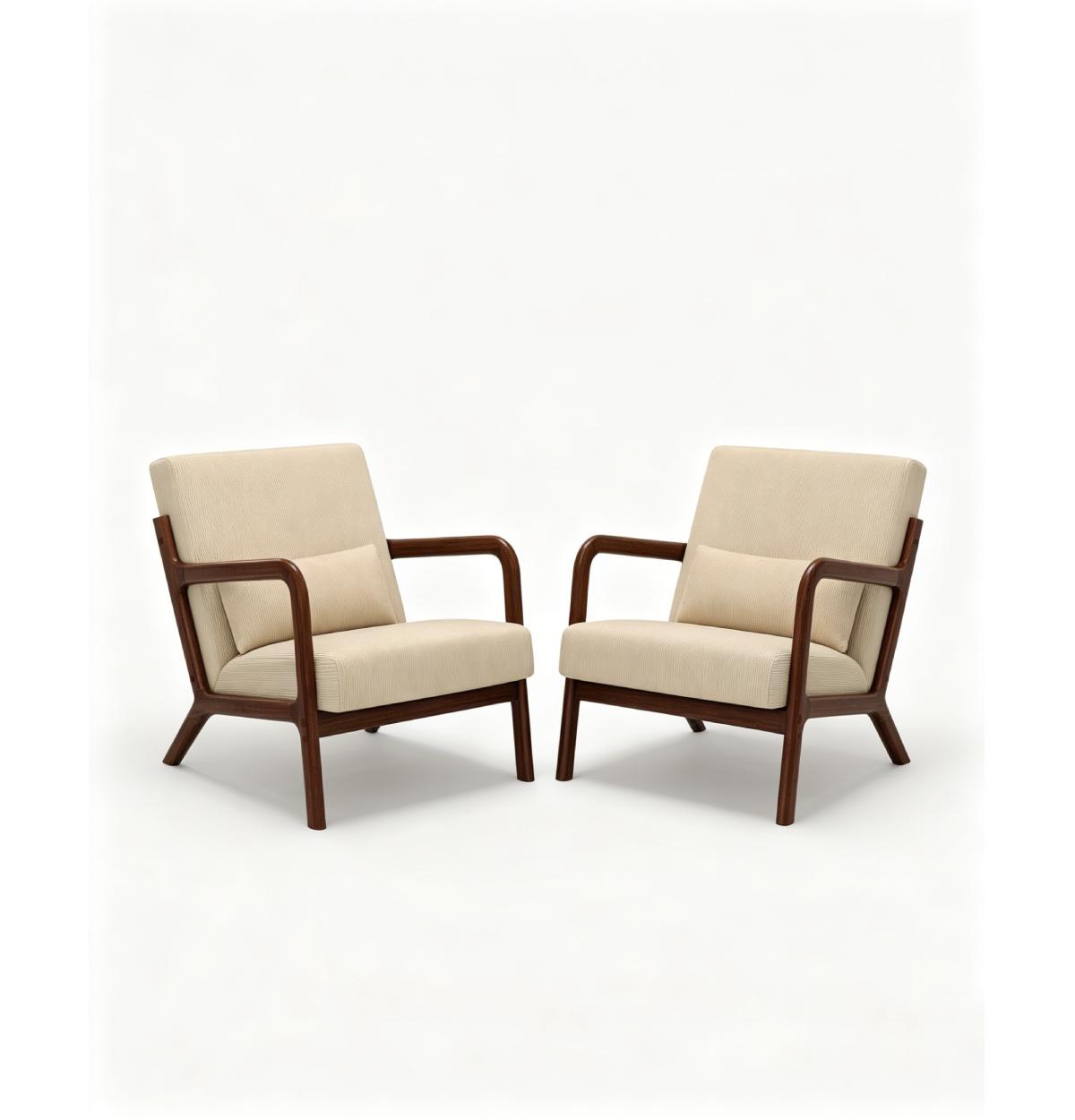 gaomon 2-piece corduroy accent chairs with mid-century design, sturdy wood frame, lumbar pillow, and comfy seating for living room or bedroom.