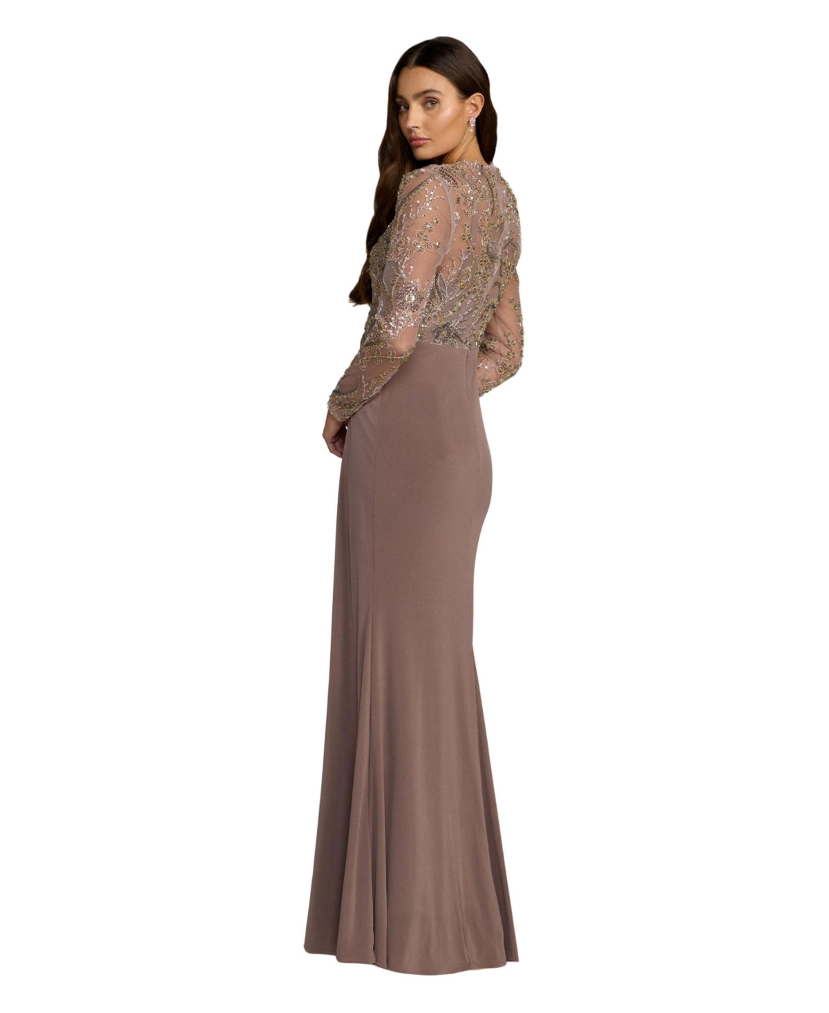 Mac Duggal Women's Embroidered Long Sleeve Jersey Evening Gown