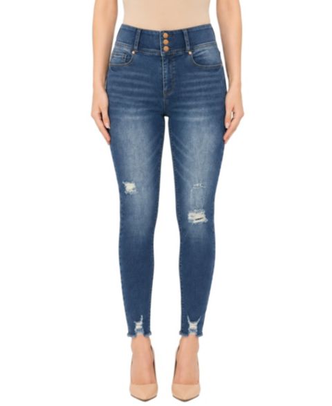 Женские джинсы Indigo Poppy Three Button Tummy Tuck High Rise Skinny, цвет: Средний