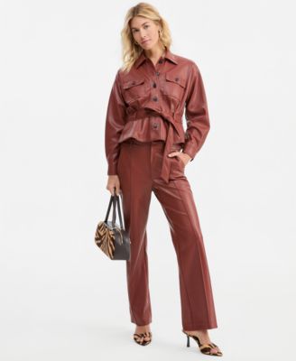 Women's Faux Leather Jacket & Straight Leg Pants