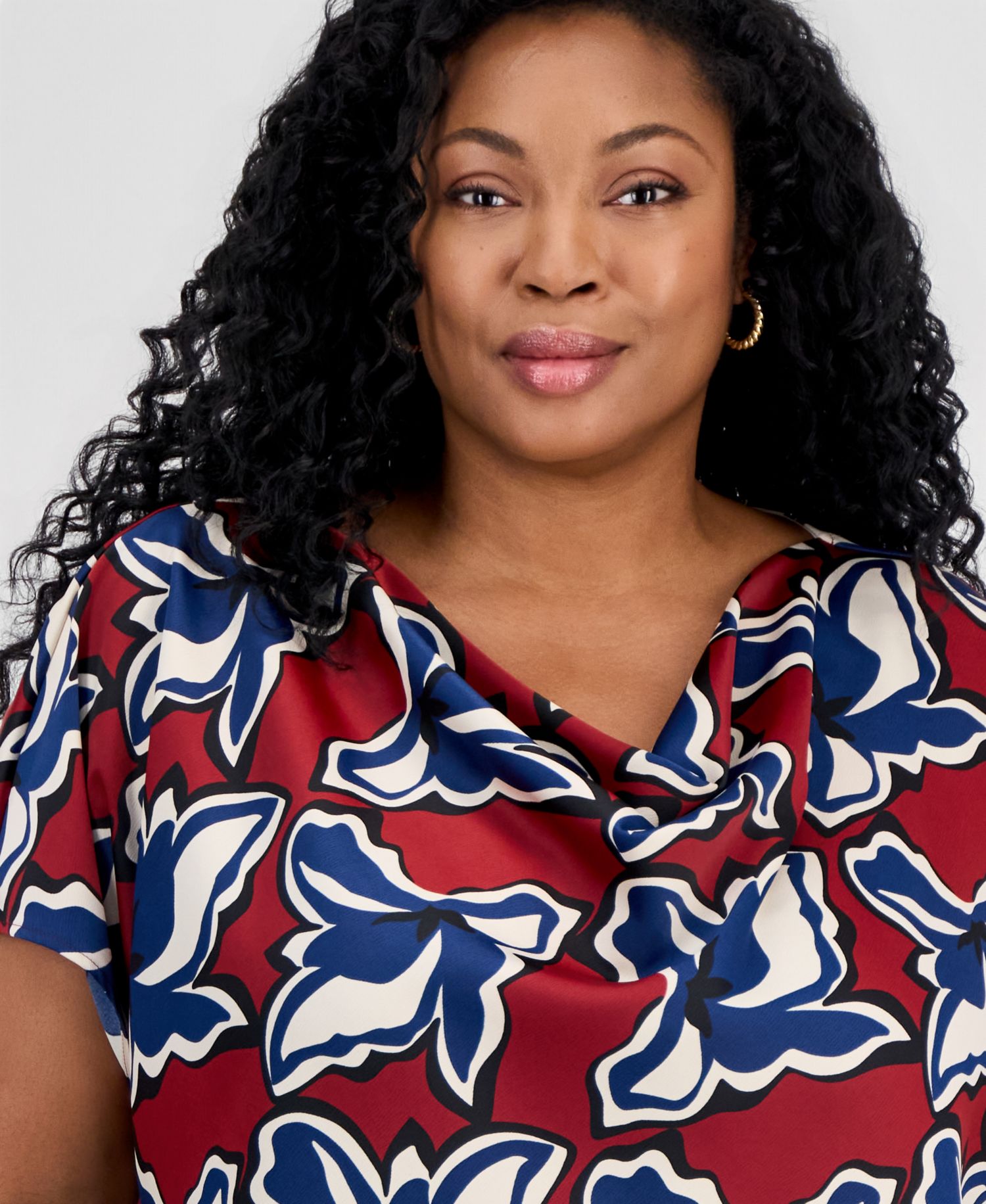 Plus Size Floral-Print Cowl-Neck Blouse