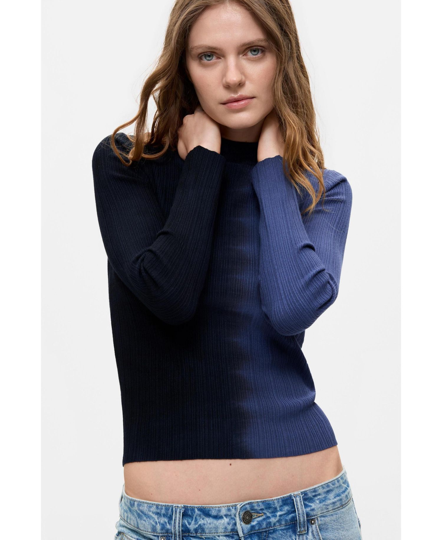 Women's Ribbed Two-Tone Sweater