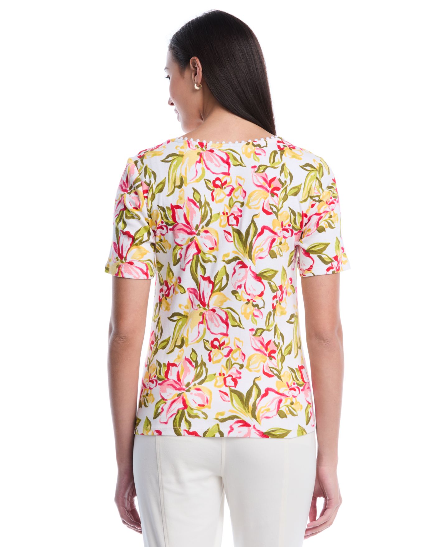 Женский топ Rafaella Petite Petal Print Short-Sleeve, цвет: Белый — фото 5