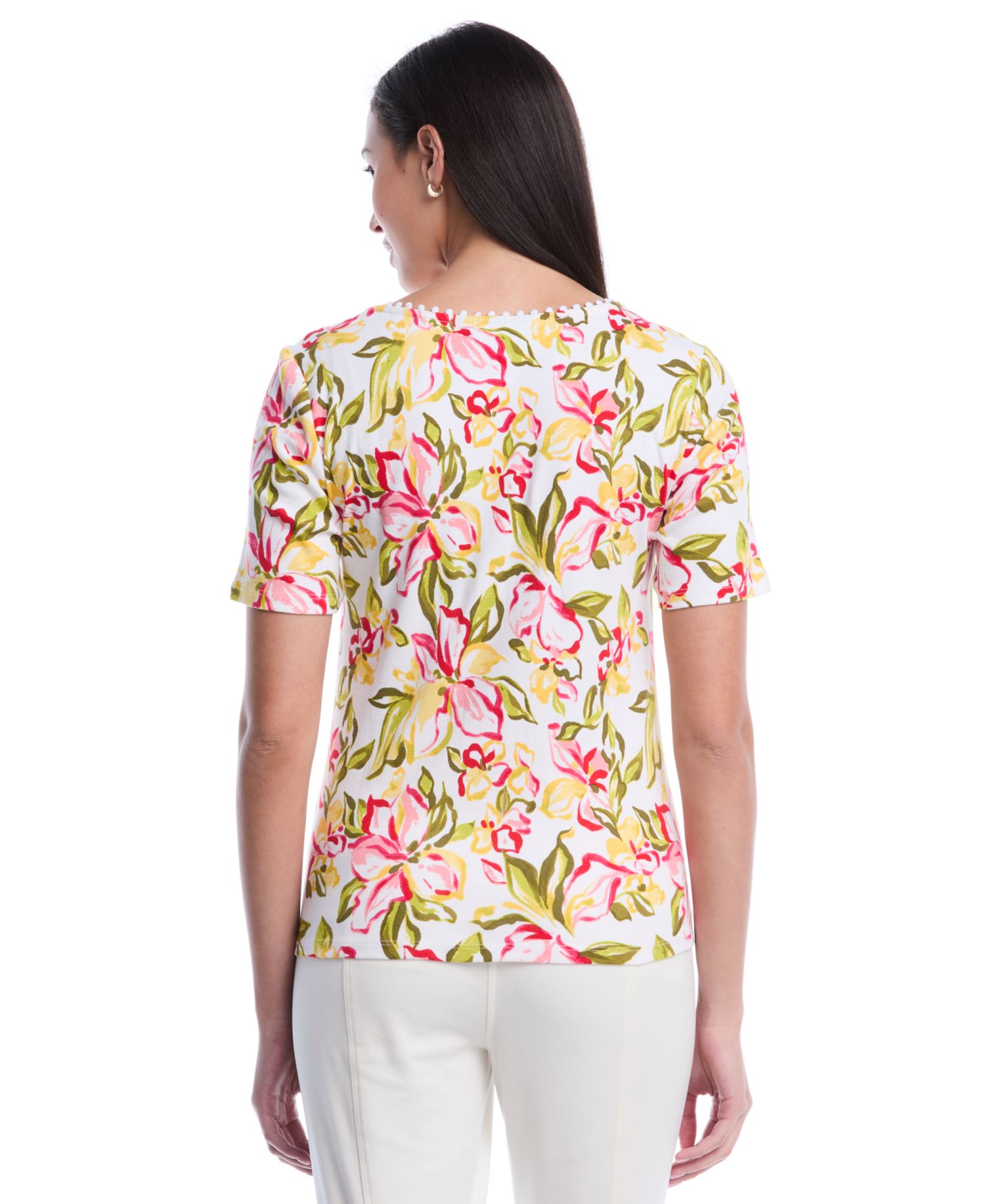 Petite Petal Print Short-Sleeve Top
