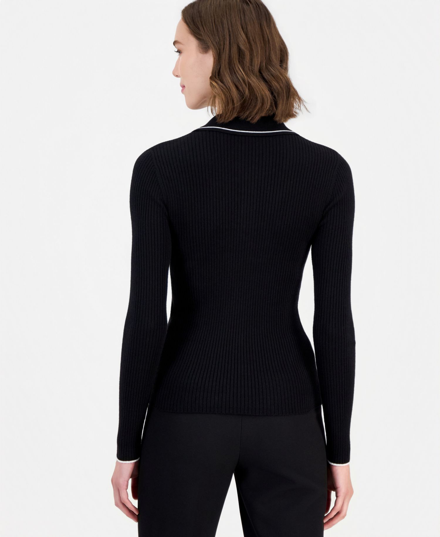 Women's Long-Sleeve Ribbed Polo Sweater