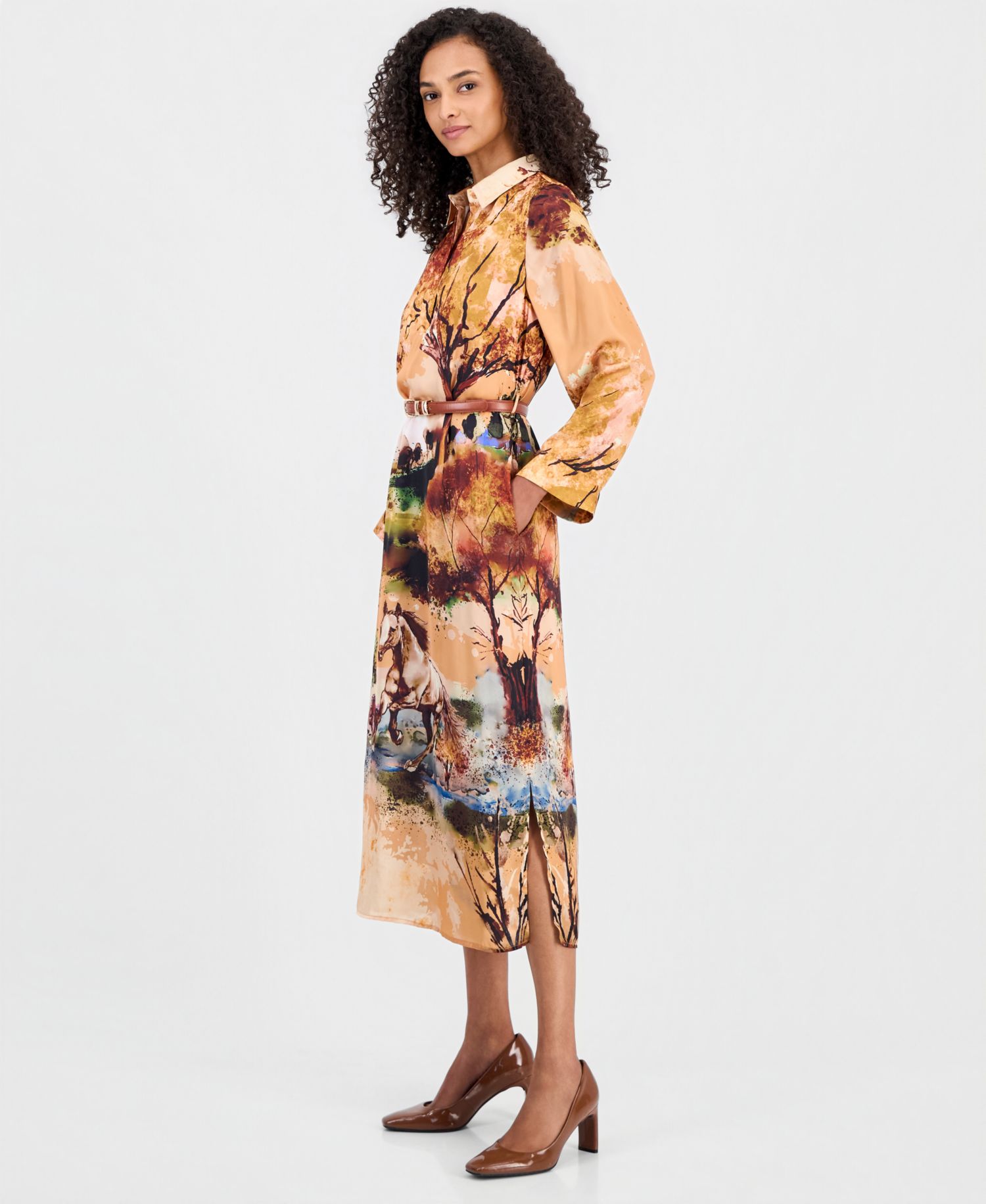 Women's Printed Belted Shirtdress