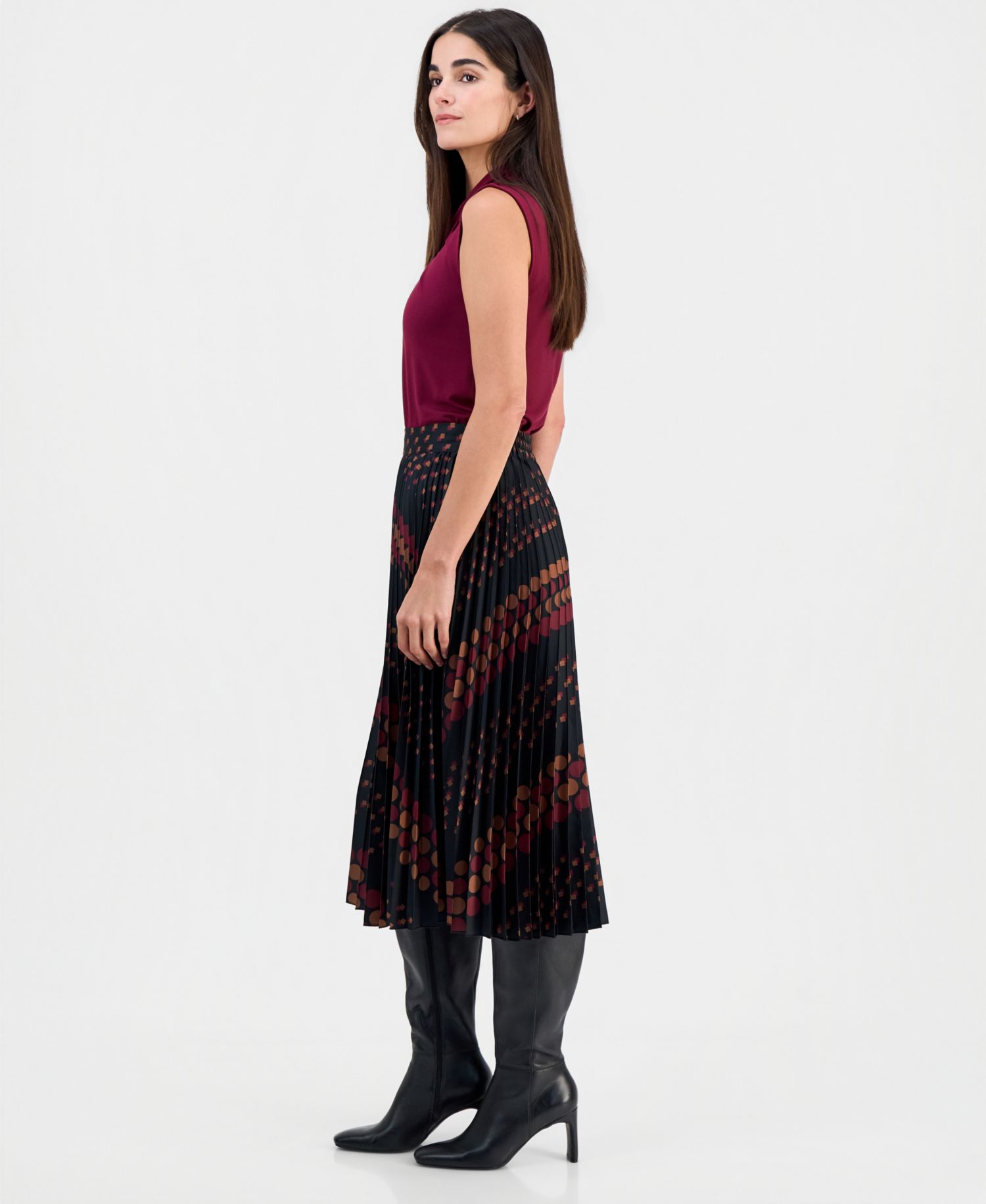 Women's Printed Pull-On Pleated Midi Skirt
