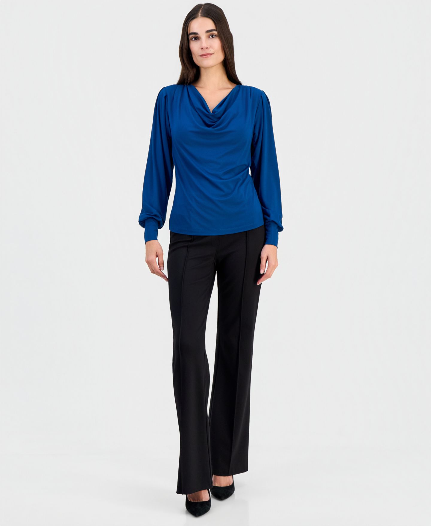 Женский топ T Tahari Cowl-Neck Balloon-Sleeve, цвет: Синий — фото 2