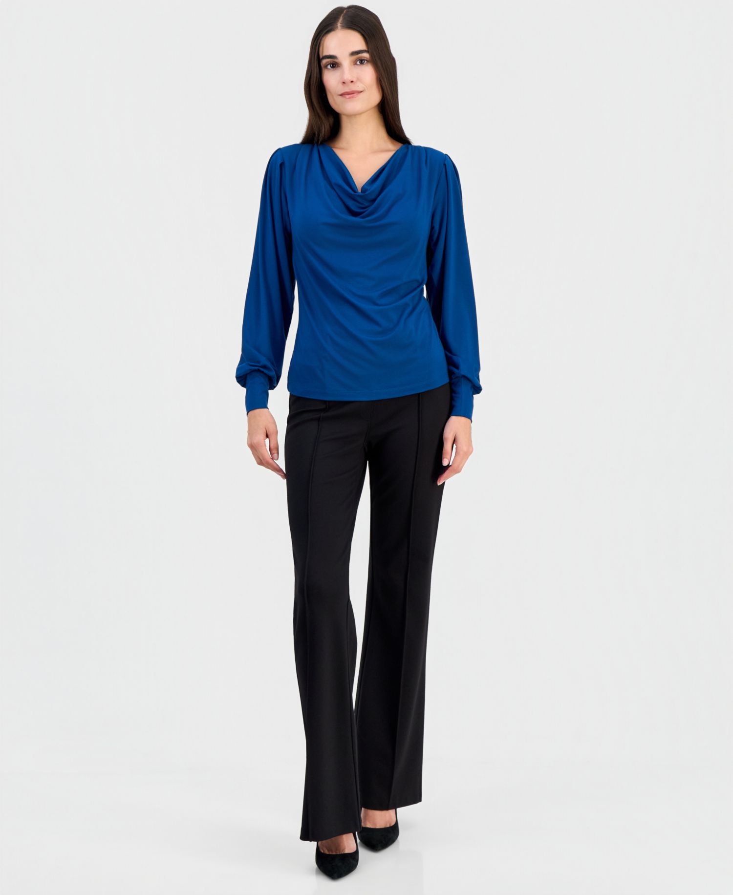 Women's Cowl-Neck Balloon-Sleeve Top