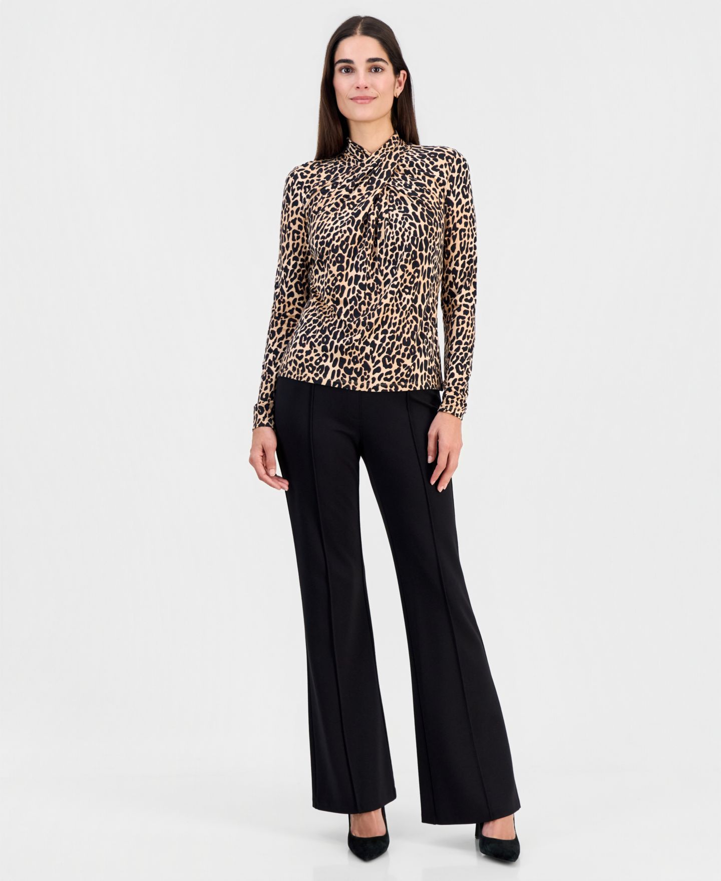 Женский топ T Tahari Printed Draped-Neck Long-Sleeve, цвет: Верблюжий — фото 3