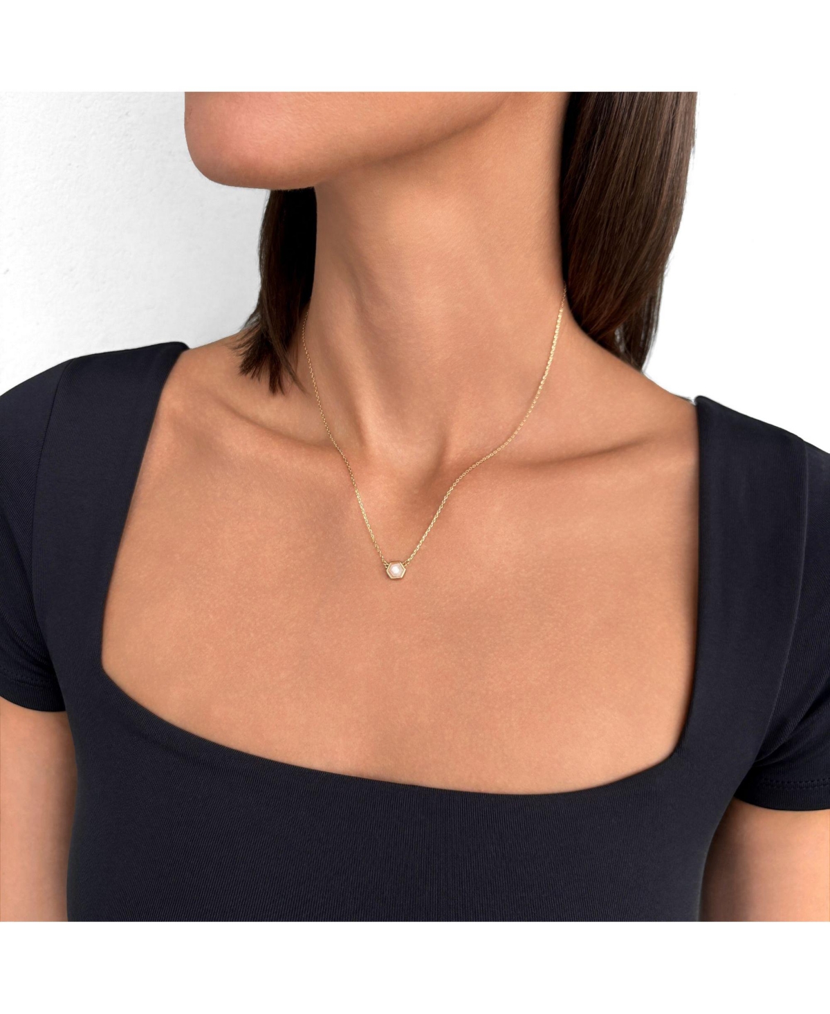 Adornia Fine 14k Gold Plated Hexagon Moonstone Pendant Necklace