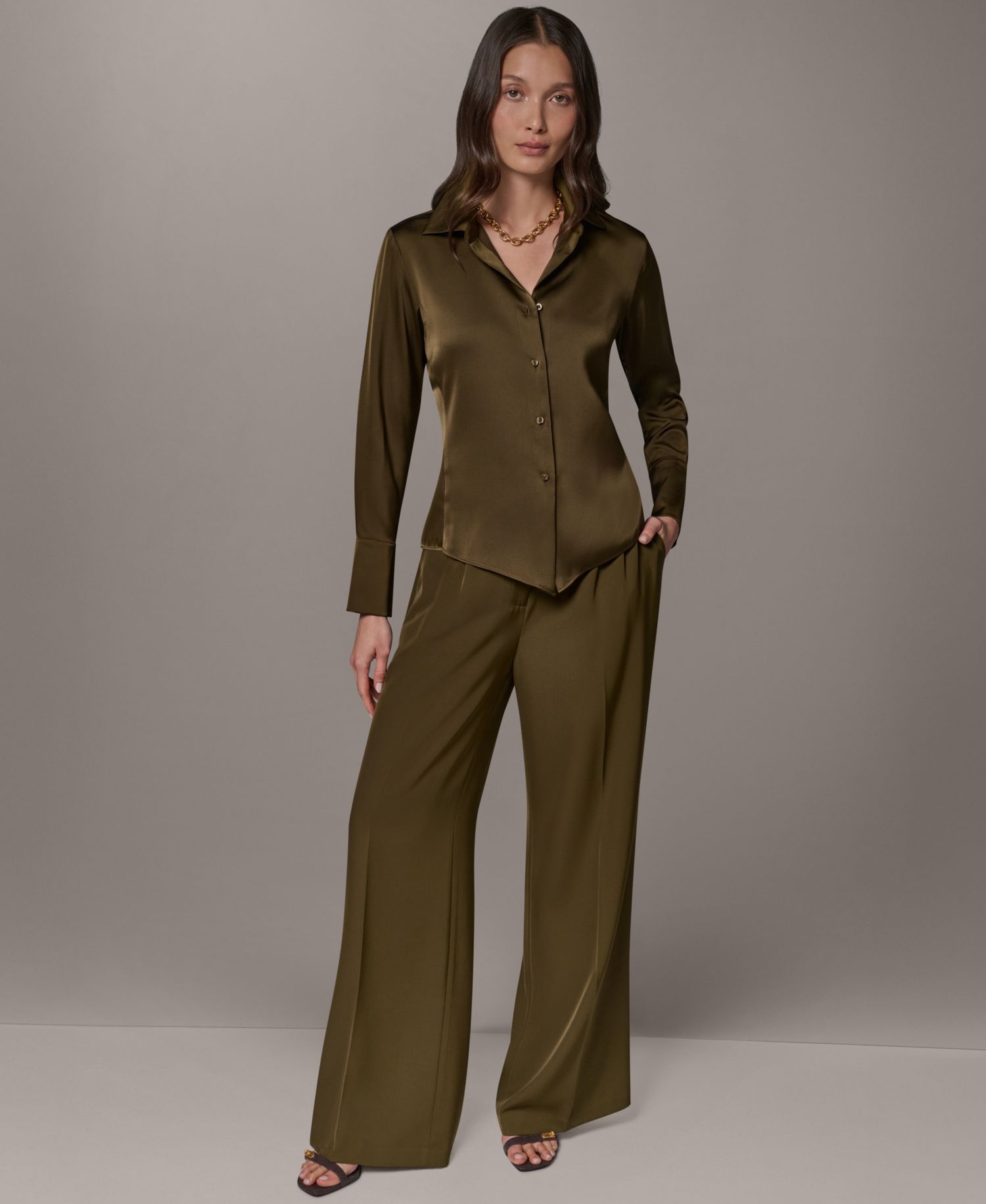 Petite Collared Button-Up Blouse