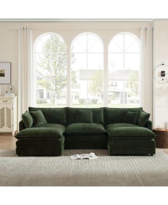Sectional Sofa with Reversible Footrest, Convertible Couch with 2 Ottomans, Modern Minimalist Sofa and Couch for Living Room