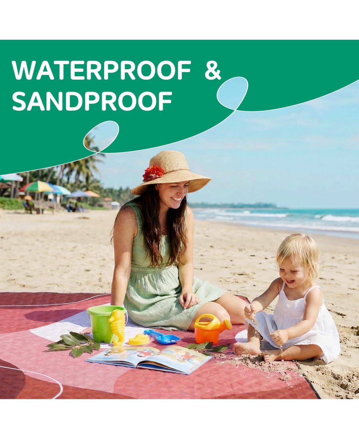 Aofar 80''80'' Waterproof Beach Blanket Picnic Camping Mat Oversized Foldable Sandproof Towel Vacation Gift