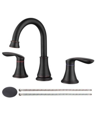 2 Handle 8 Inch Widespread Oil Rubbed Bronze Bathroom Sink Faucet 3 Hole 360 Swivel Spout Vanity Basin with Pop Up Drain and cUPC Supply Hoses