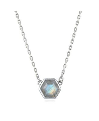 Silver Plated Hexagon Labradorite Pendant Necklace