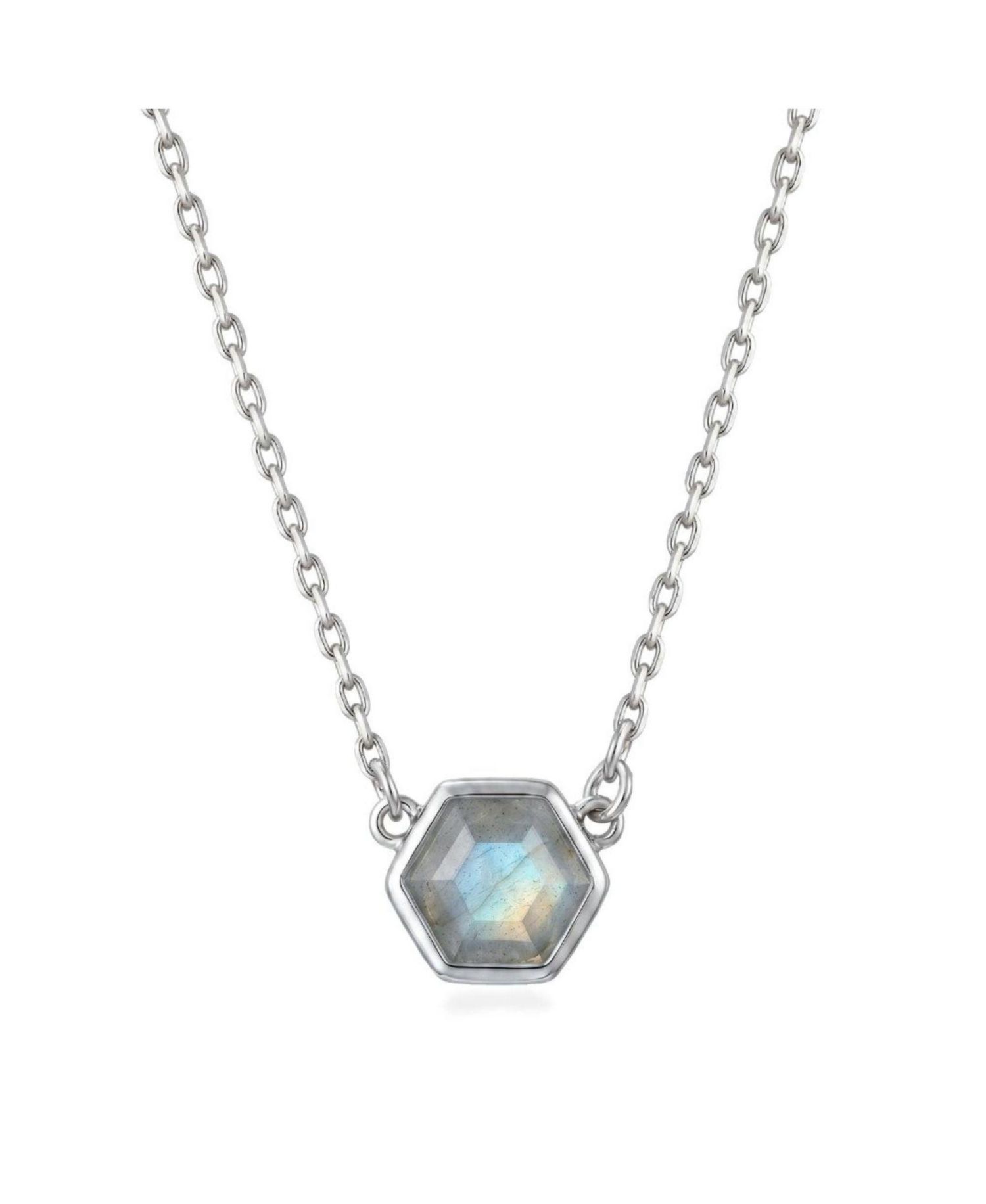 Silver Plated Hexagon Labradorite Pendant Necklace