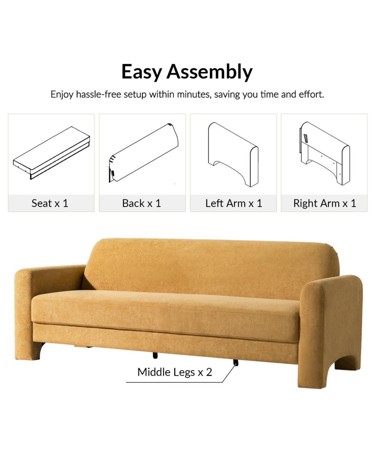 Hulala Home Isai Modern Curved Velvet Sofa